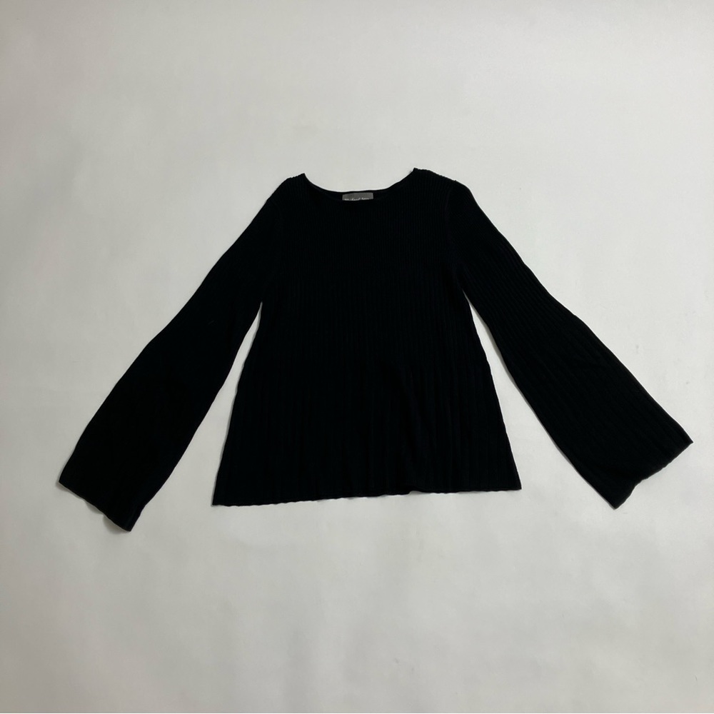 MICHAEL STARS thick ribbed micro-bell sleeved long sleeve top